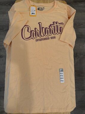 Carhartt Peach Short-Sleeve Logo Tee with Plum Script